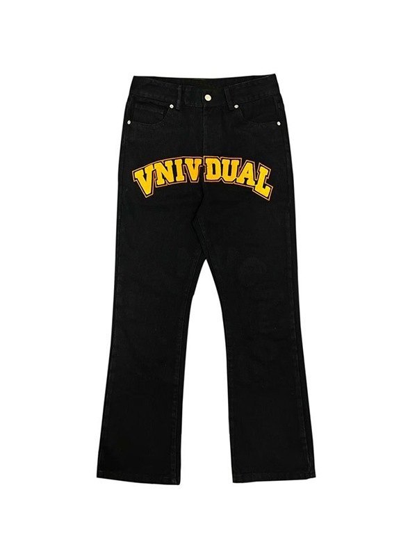 Emmiol Free shipping 2023 Men's Toweling Embroidered Flare Jeans Black