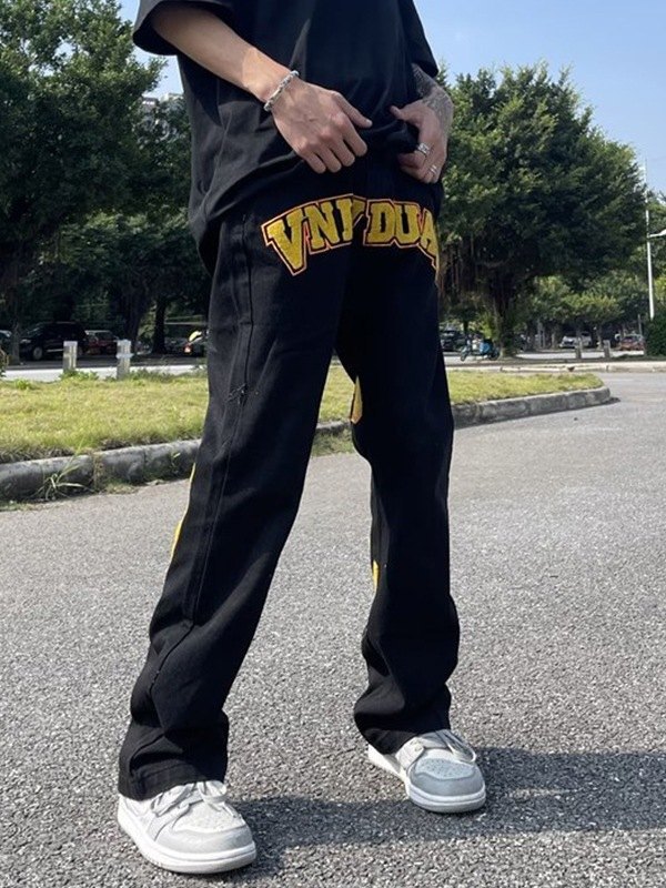 Emmiol Free shipping 2023 Men's Toweling Embroidered Flare Jeans Black