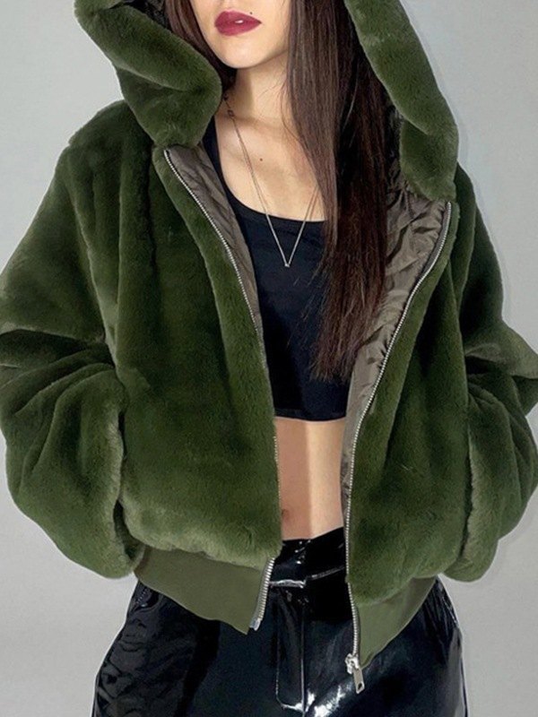 EMMIOL Zip Up Hooded Fuzzy Jacket