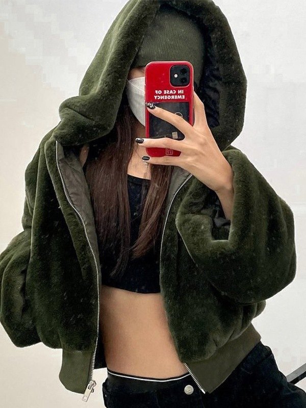 EMMIOL Zip Up Hooded Fuzzy Jacket