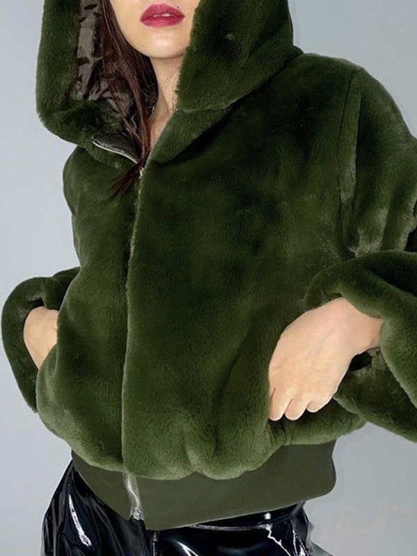 EMMIOL Zip Up Hooded Fuzzy Jacket