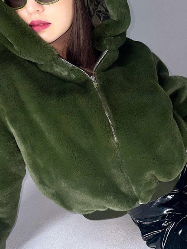 EMMIOL Zip Up Hooded Fuzzy Jacket