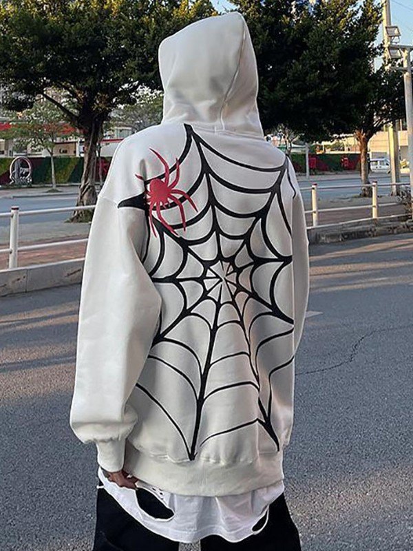 EMMIOL Unisex Loose Fit Spiderweb Graphic Hoodie