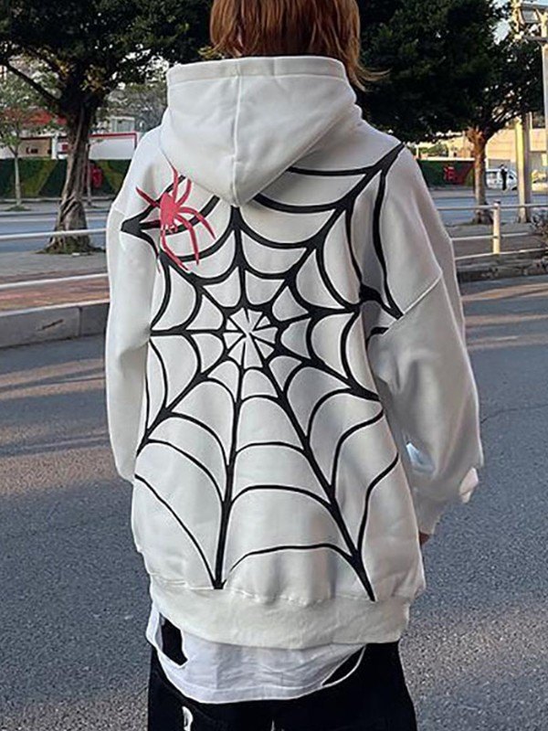 EMMIOL Unisex Loose Fit Spiderweb Graphic Hoodie