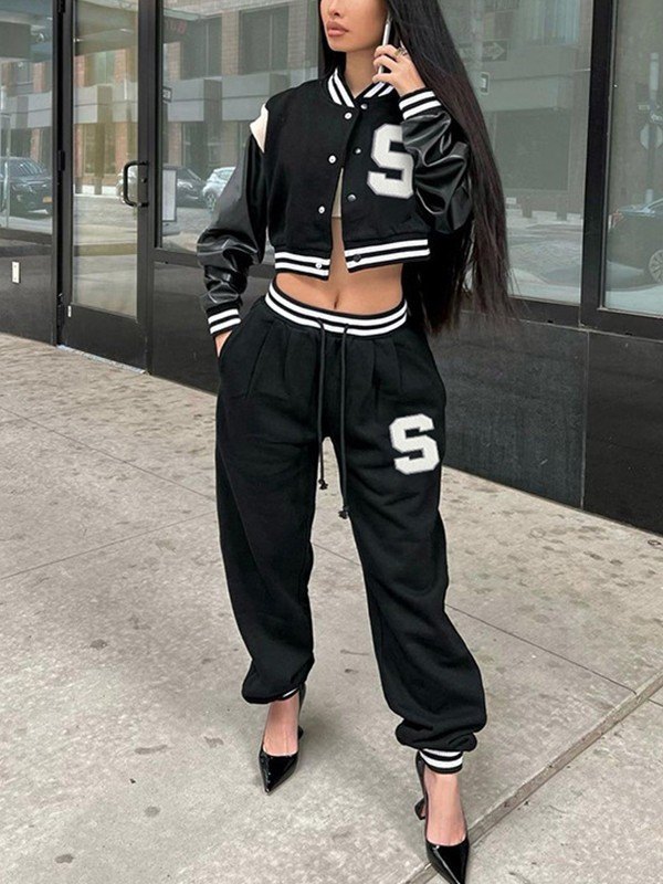 EMMIOL Conjunto de chaqueta y joggers Varsity bordados