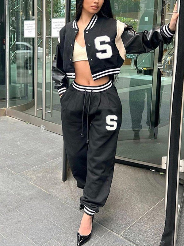 EMMIOL Conjunto de chaqueta y joggers Varsity bordados