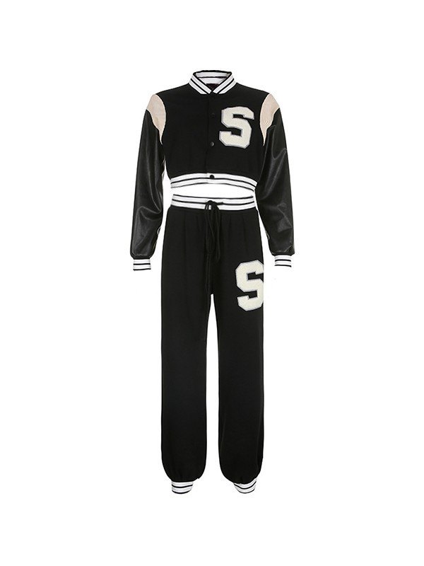 EMMIOL Conjunto de chaqueta y joggers Varsity bordados