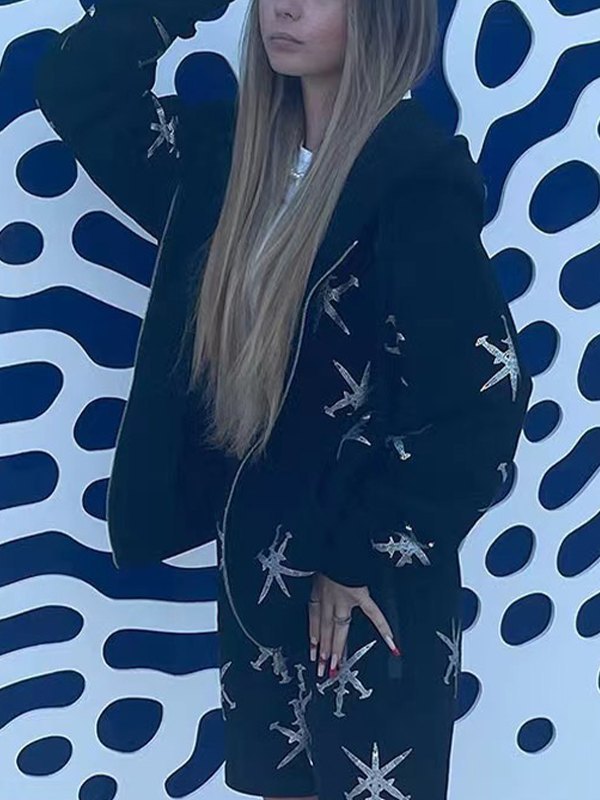 EMMIOL Rhinestone Embellished Zip Up Hoodie