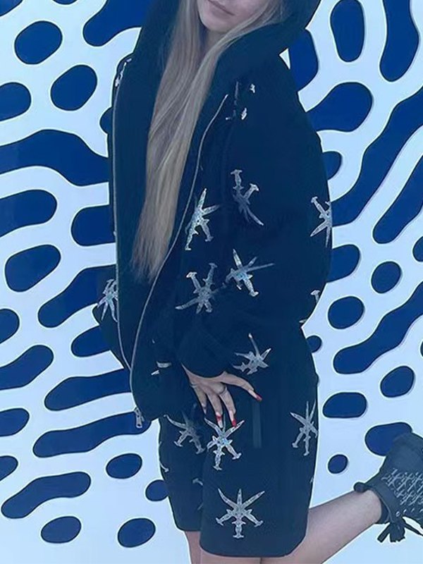 EMMIOL Rhinestone Embellished Zip Up Hoodie