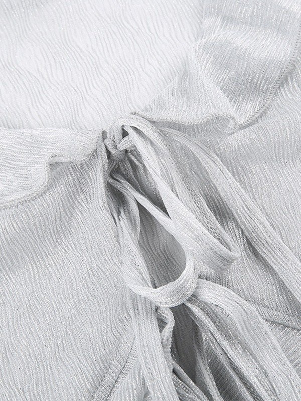 EMMIOL Blusa transparente recortada de manga larga con volantes