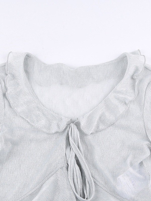 EMMIOL Blusa transparente recortada de manga larga con volantes