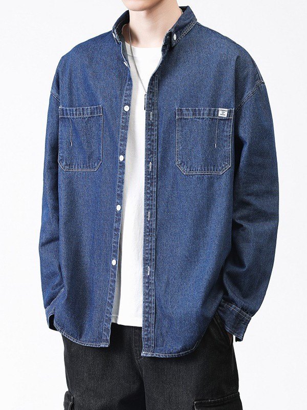EMMIOL Men's Washed Long Sleeve Denim Shirt
