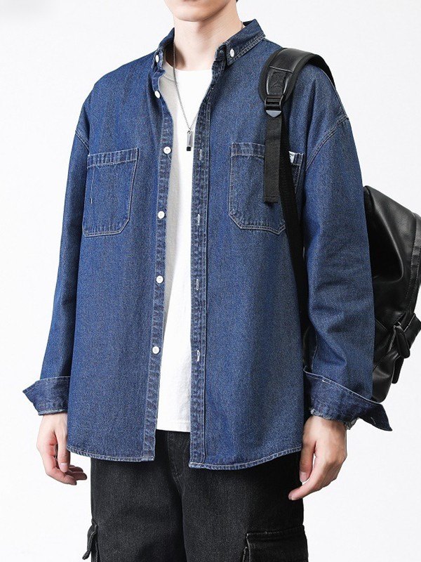 EMMIOL Men's Washed Long Sleeve Denim Shirt