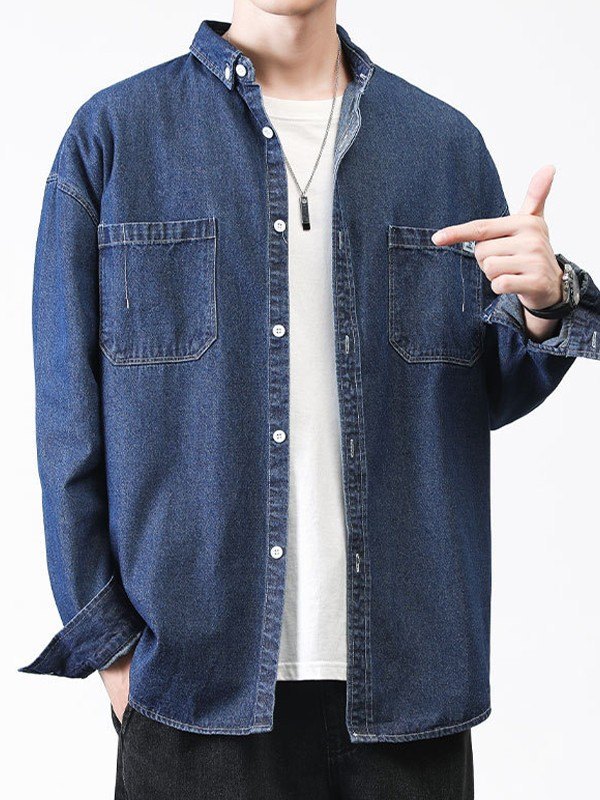 EMMIOL Men's Washed Long Sleeve Denim Shirt
