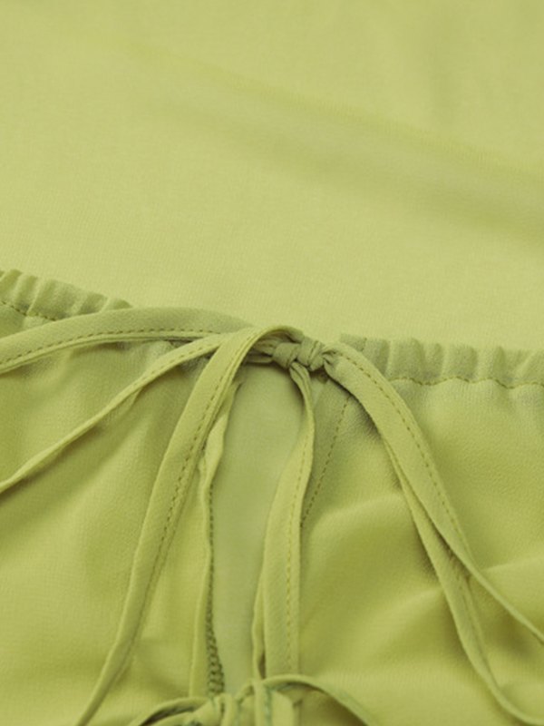 EMMIOL Blusa transparente de manga larga con cordones en el frente abierto