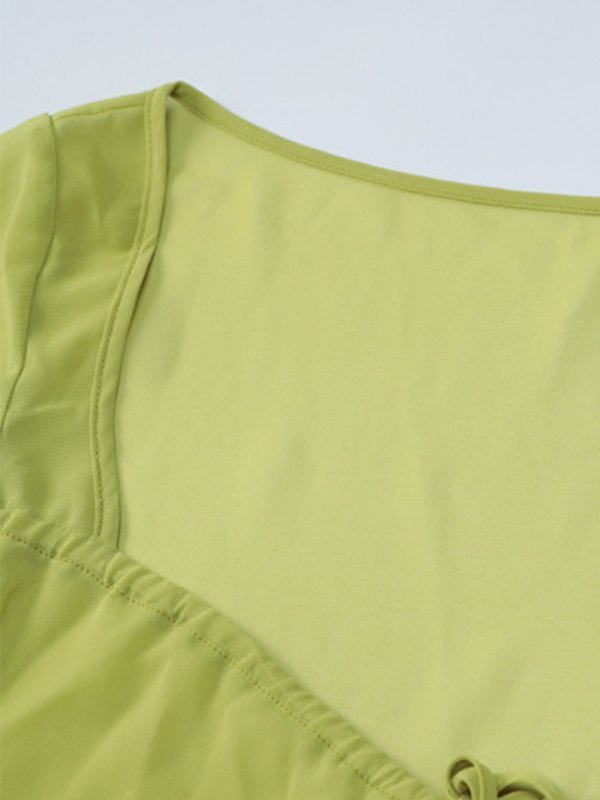 EMMIOL Blusa transparente de manga larga con cordones en el frente abierto
