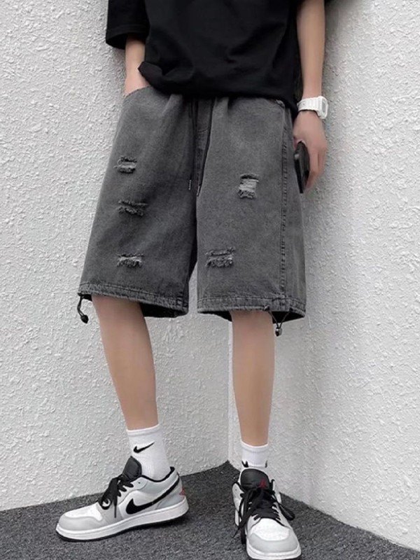 EMMIOL Men's Drawstring Distressed Denim Shorts