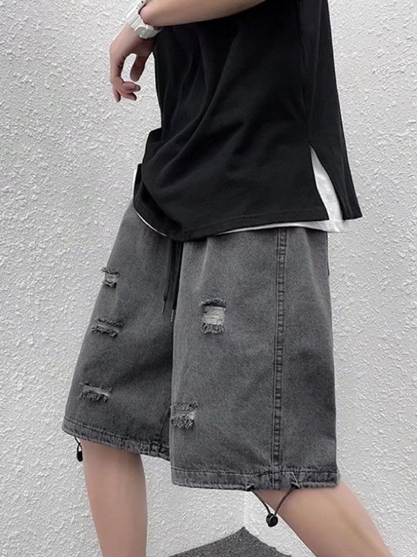 EMMIOL Men's Drawstring Distressed Denim Shorts