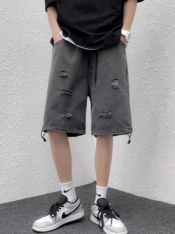 EMMIOL Men's Drawstring Distressed Denim Shorts
