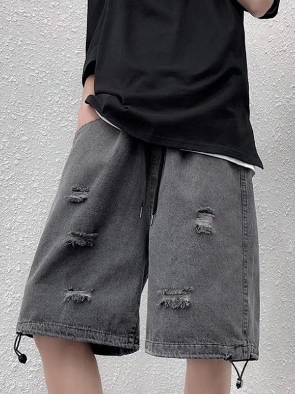 EMMIOL Men's Drawstring Distressed Denim Shorts