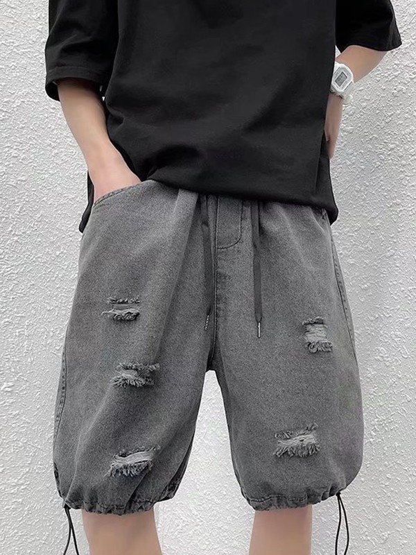 EMMIOL Men's Drawstring Distressed Denim Shorts