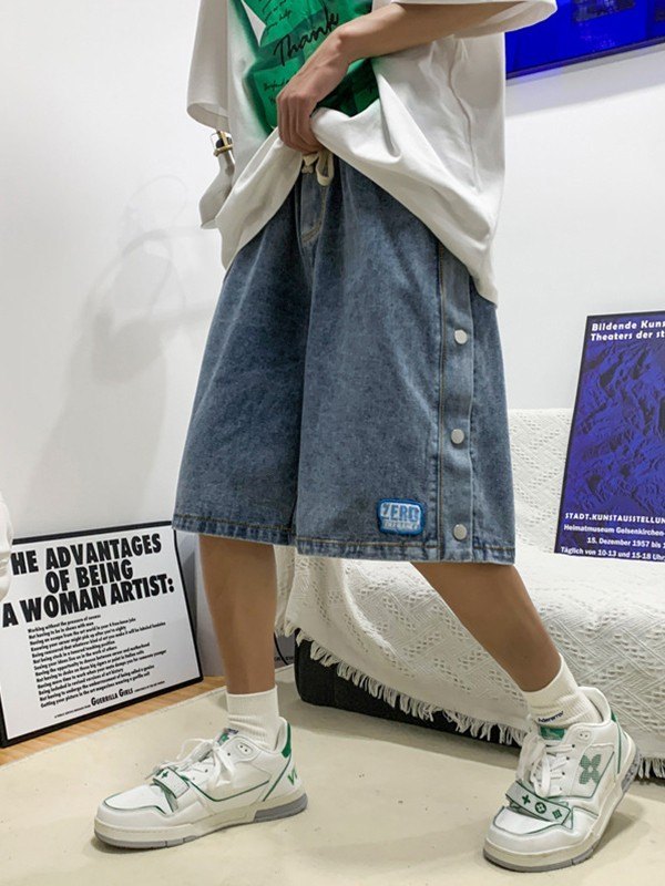 EMMIOL Pantaloncini di jeans larghi con bottoni da uomo