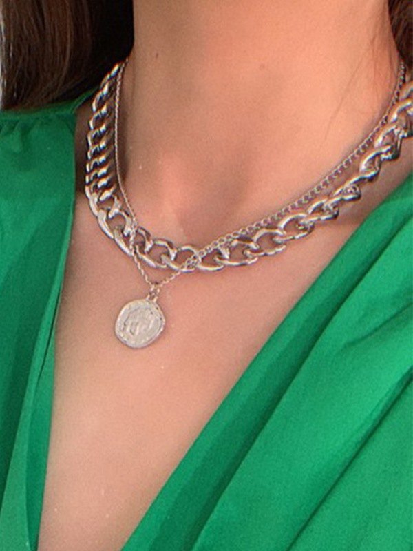 EMMIOL Collar de cadena gruesa con dije de moneda de doble capa