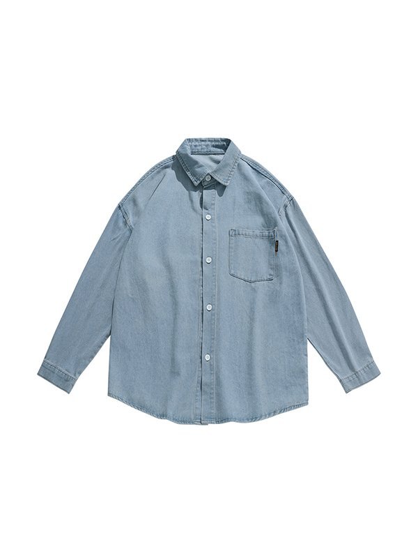 EMMIOL Men's Vintage Denim Long Sleeve Buttoned Shirt