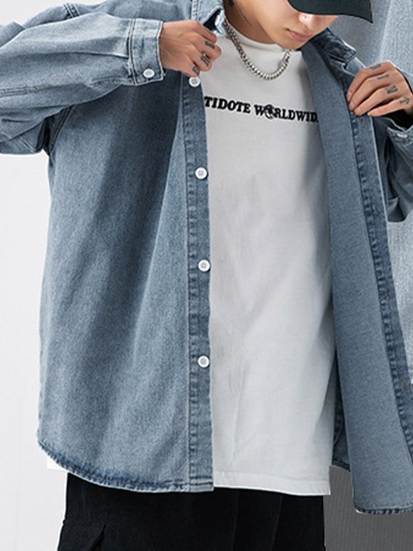 EMMIOL Men's Vintage Denim Long Sleeve Buttoned Shirt