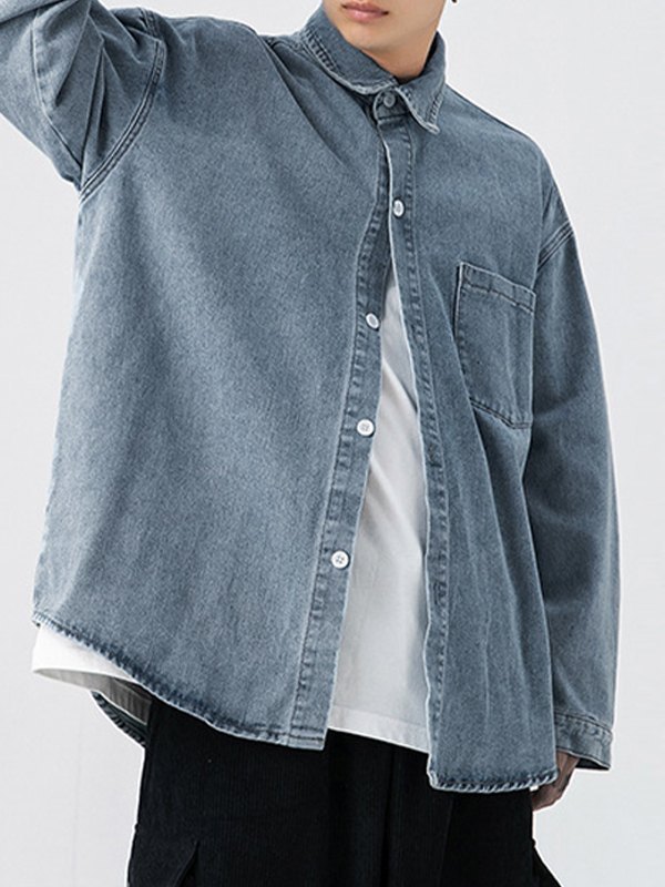 EMMIOL Men's Vintage Denim Long Sleeve Buttoned Shirt