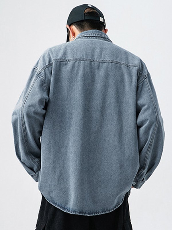 EMMIOL Men's Vintage Denim Long Sleeve Buttoned Shirt