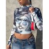 EMMIOL Abstract Face Mesh Long Sleeve Crop Top