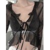 EMMIOL Blusa transparente recortada de manga larga con volantes