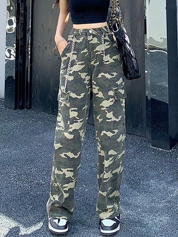 EMMIOL Vintage Y2K Camo Print Cargo Jeans