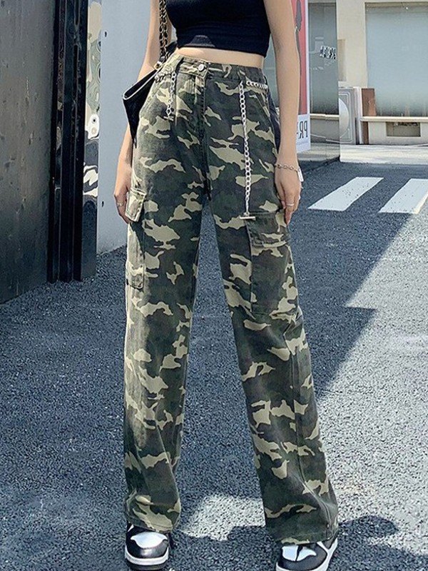 EMMIOL Vintage Y2K Camo Print Cargo Jeans