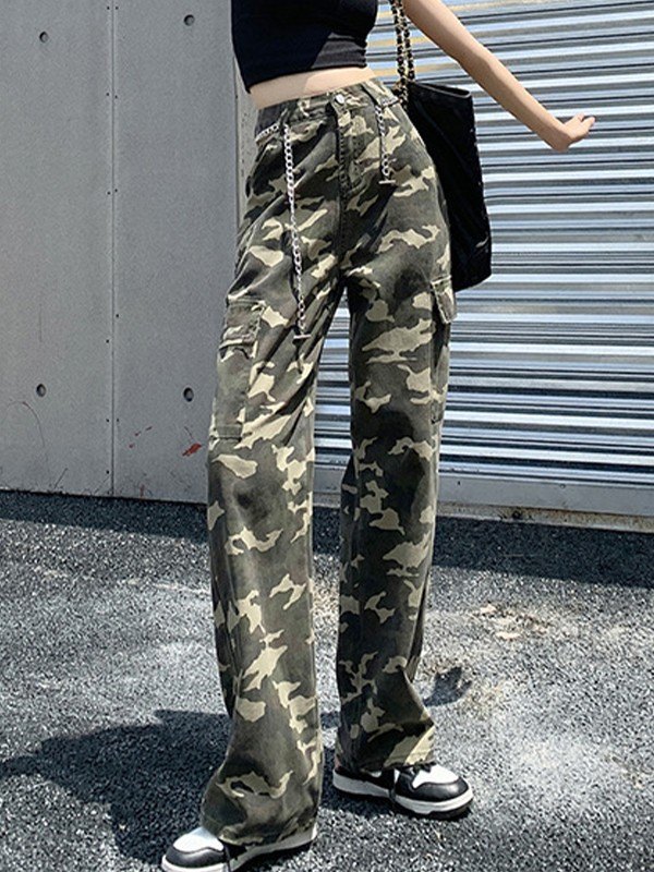 EMMIOL Vintage Y2K Camo Print Cargo Jeans