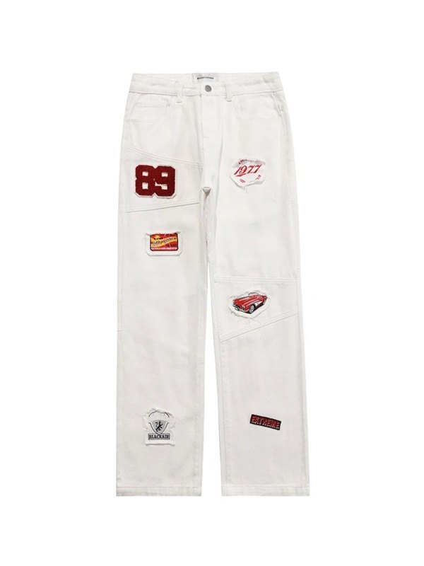 2022 Men's Patch Detail White Cargo Jeans White XL In Cargo Jeans