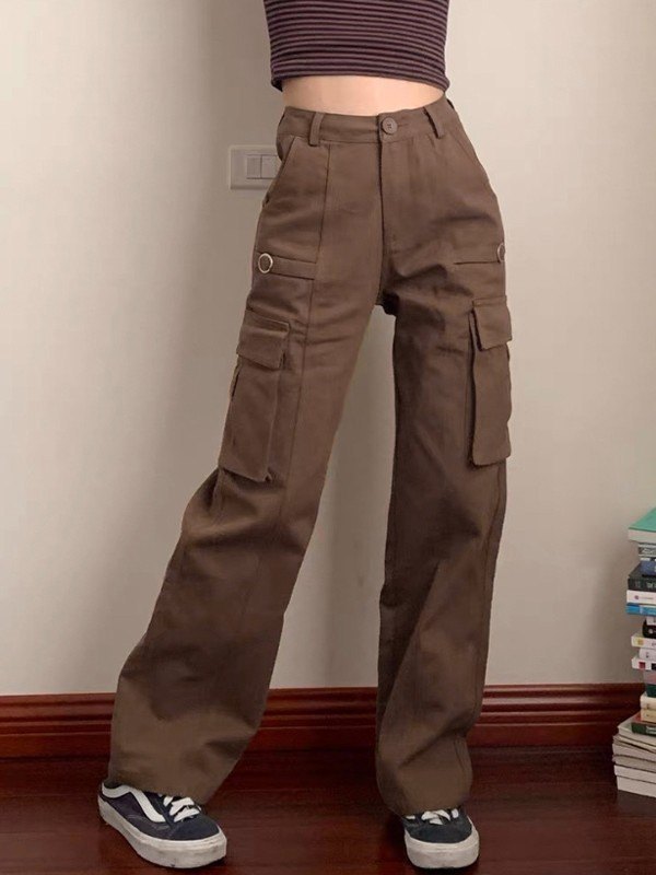 EMMIOL Vaqueros cargo vintage de pierna recta en marrón