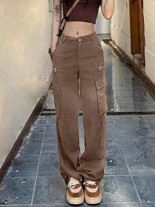 EMMIOL Vaqueros cargo vintage de pierna recta en marrón