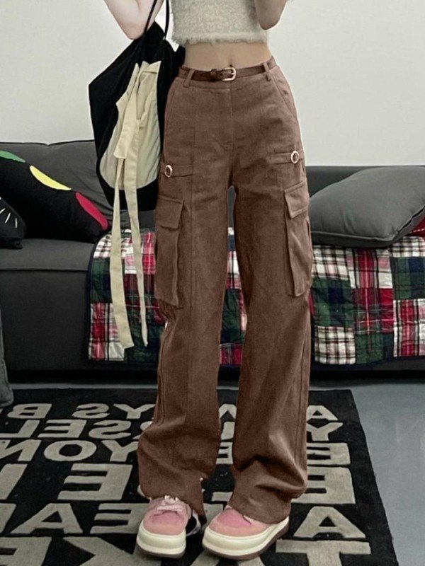 EMMIOL Vaqueros cargo vintage de pierna recta en marrón