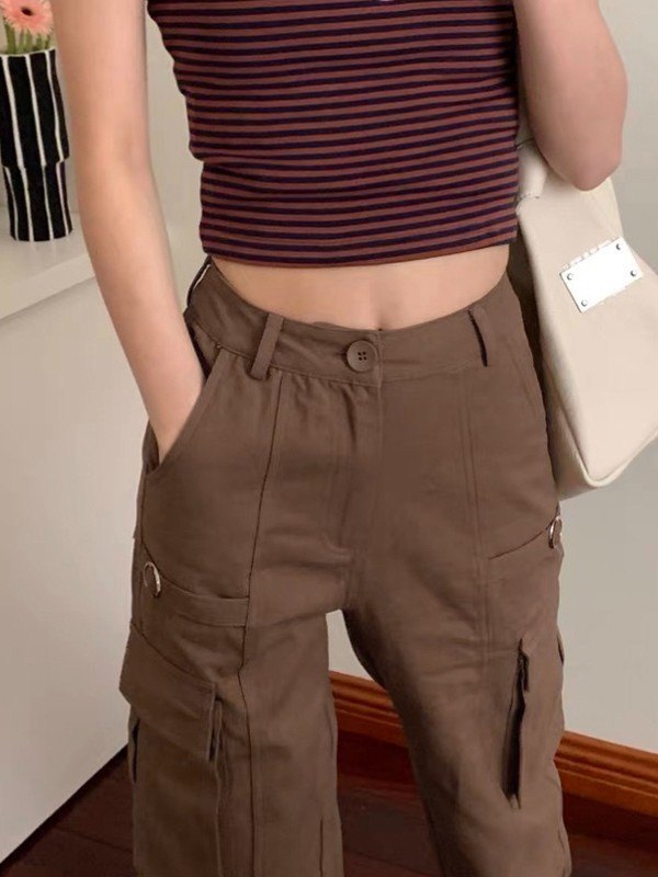 EMMIOL Vaqueros cargo vintage de pierna recta en marrón