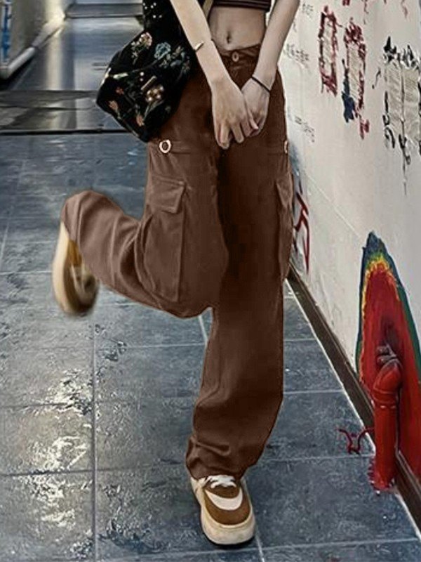 EMMIOL Vaqueros cargo vintage de pierna recta en marrón