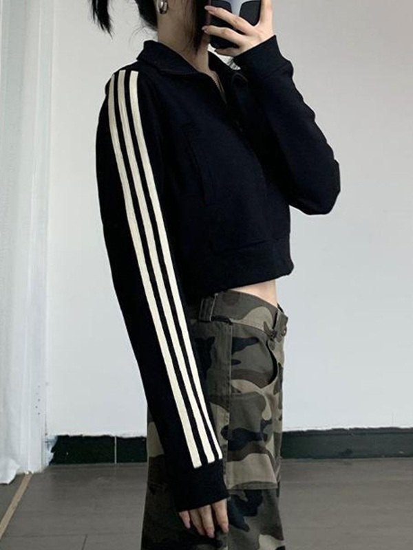 EMMIOL Side Stripe Zip Up Cropped Jacket