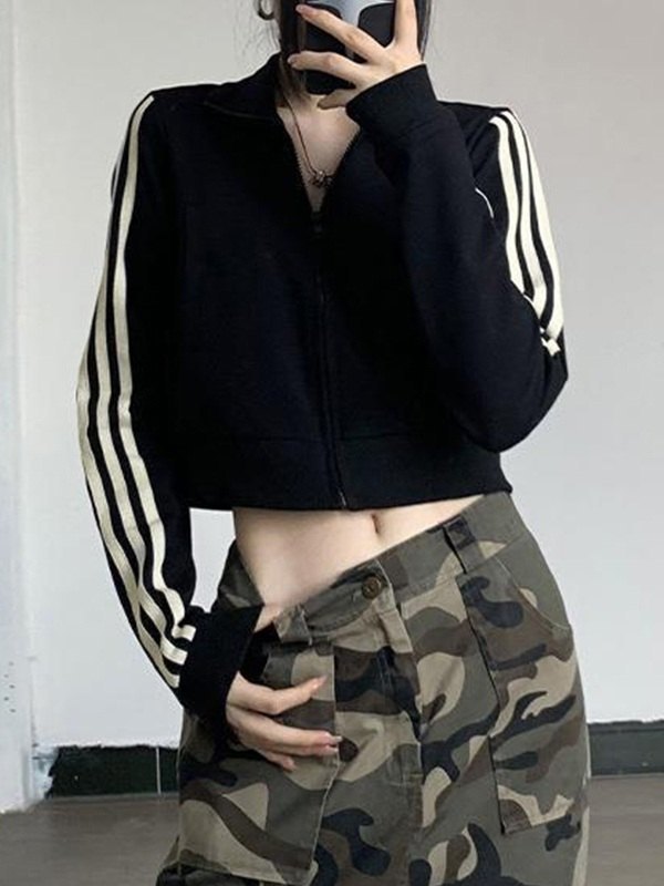 EMMIOL Side Stripe Zip Up Cropped Jacket