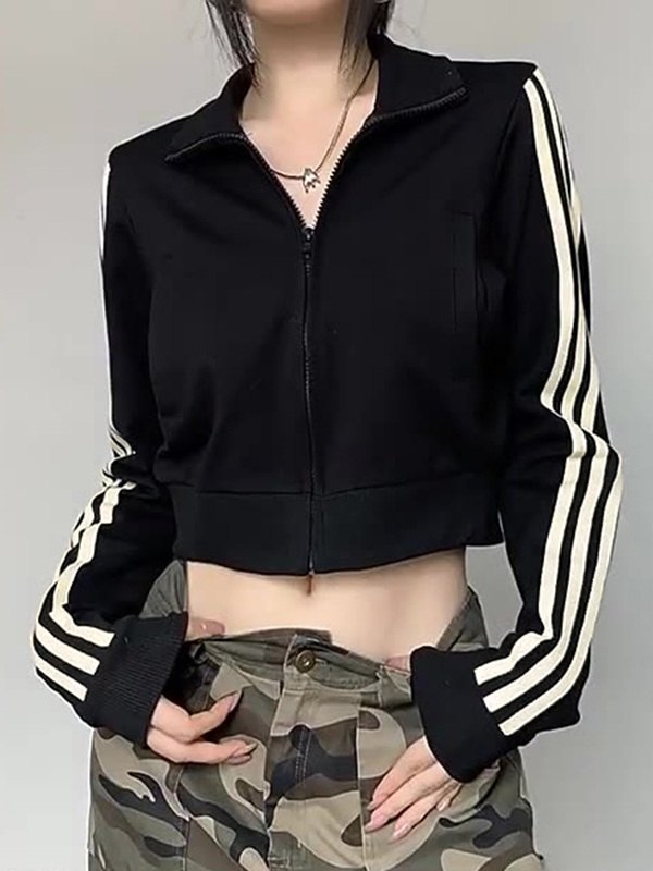 EMMIOL Side Stripe Zip Up Cropped Jacket