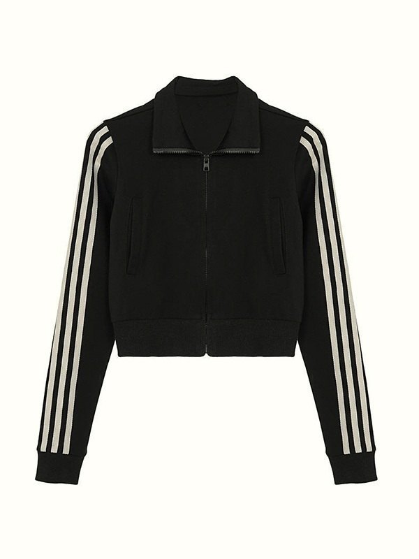 EMMIOL Side Stripe Zip Up Cropped Jacket