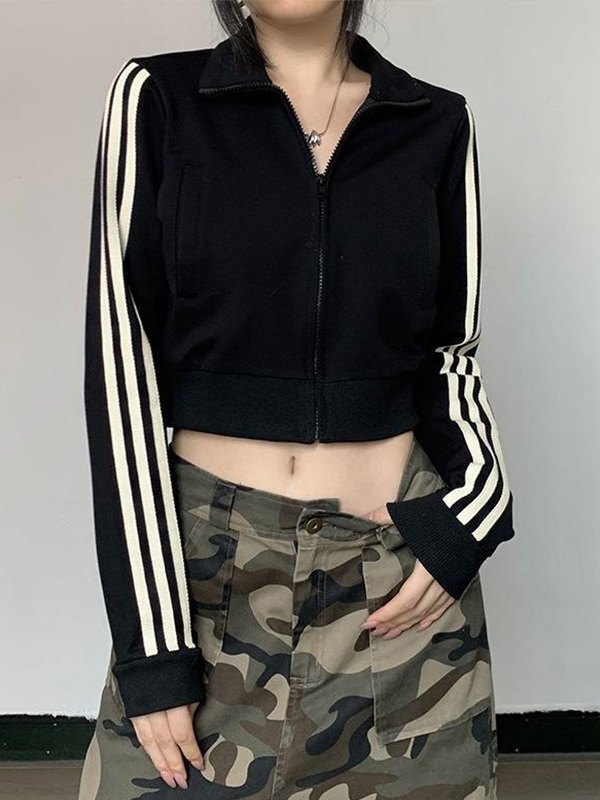 EMMIOL Side Stripe Zip Up Cropped Jacket