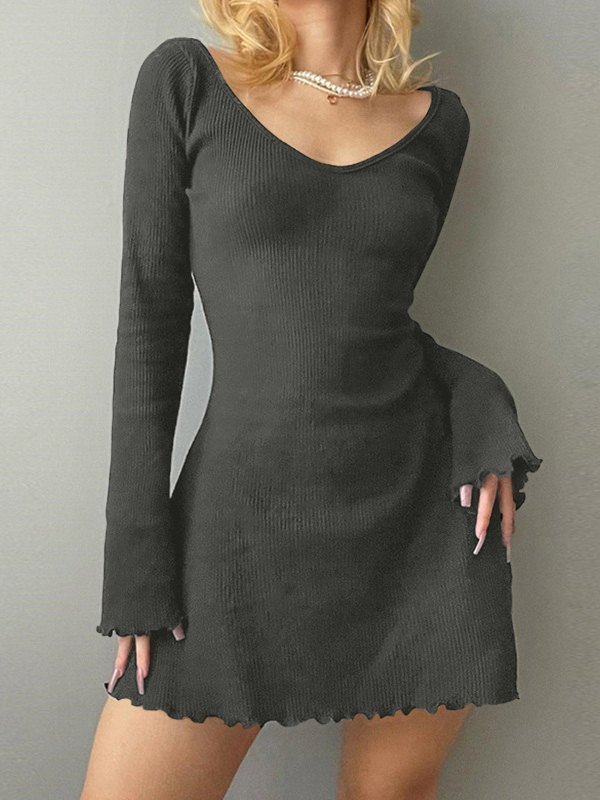 EMMIOL Mini vestido de manga larga de punto simple