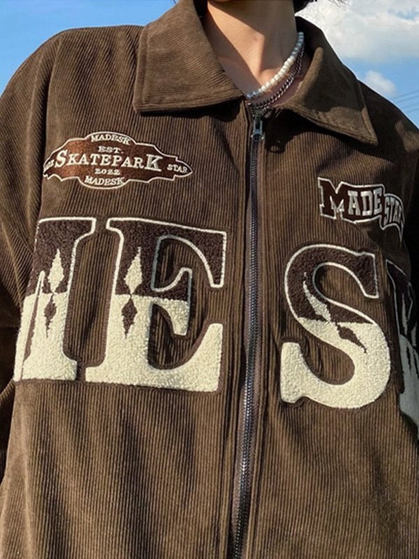 EMMIOL Embroidery Zip Up Corduroy Jacket