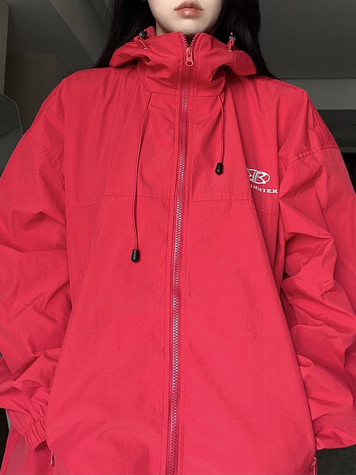 Emmiol Free shipping 2023 Oversize Waterproof Hooded Jacket Red M in